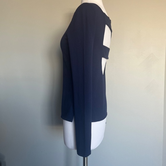 Karen Millen Open Back Navy Blue Long sleeve Cocktail Casual Top T-shirt Blouse - Picture 2 of 9